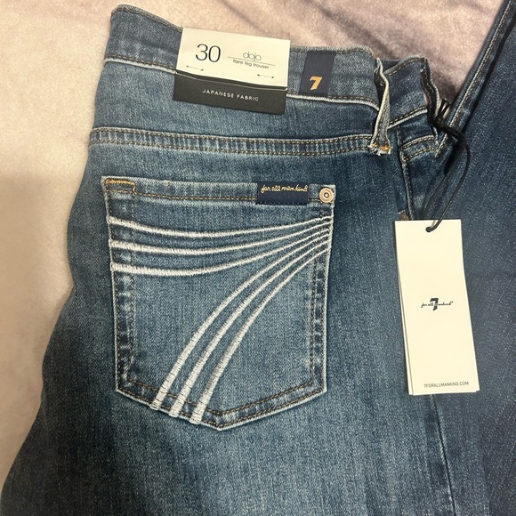 7 For All Mankind Blue Straight Leg Jeans with Geometric Stitching - Picture 2 of 2